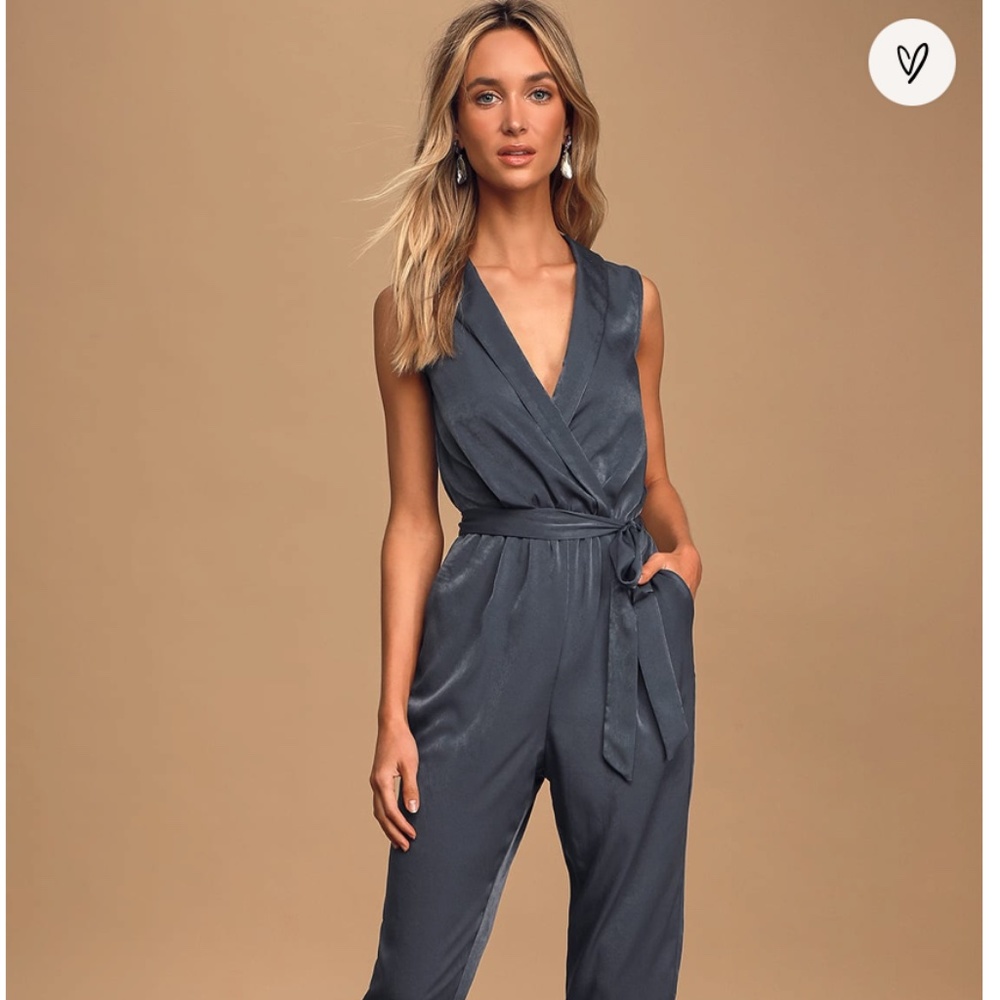 Love Like That Washed Navy Blue Satin Sleeveless Jumpsuit